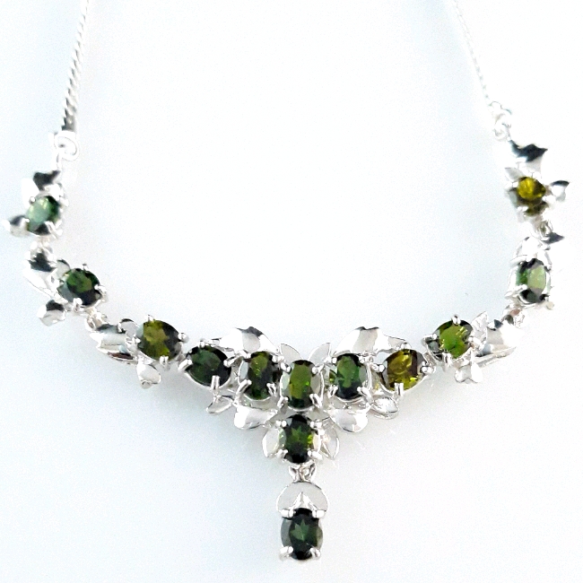 Natural Green Tourmaline Silver Necklace